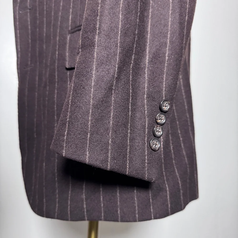 Polo‎ Ralph Lauren 3-Piece Suit Men 40R 34W Brown Stripe Wool Cashmere Italy